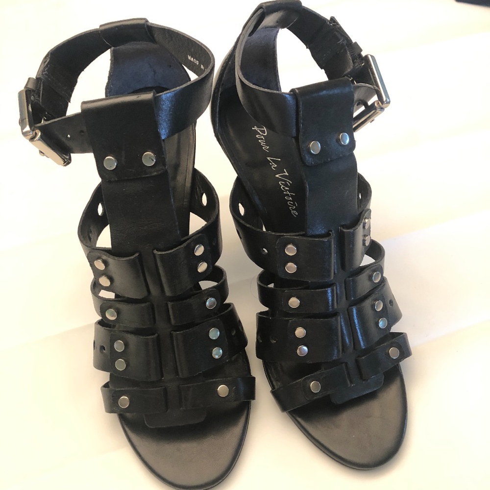 Pour La Victoire Caged Stiletto, Size 6.5, Black